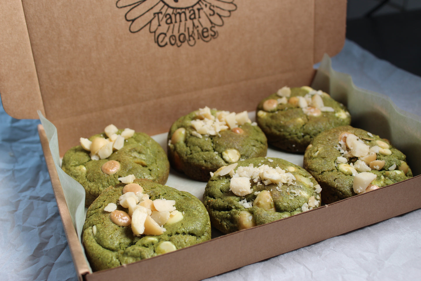 Matchakoekjes met Witte Chocola en Macadamianoten